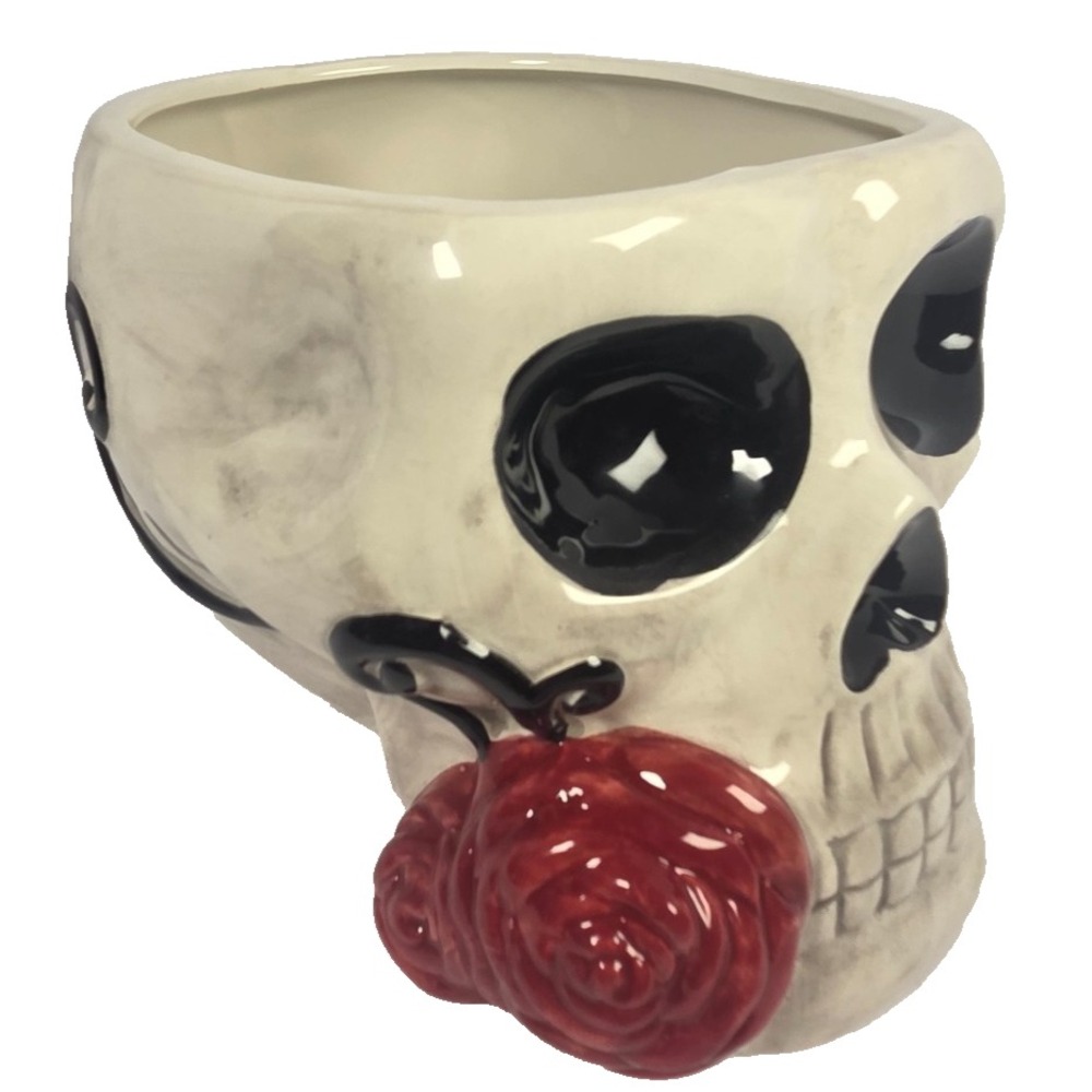 Midnight Spell Skull Planter OS Ivory Red New Gothic Halloween Ceramic Decor